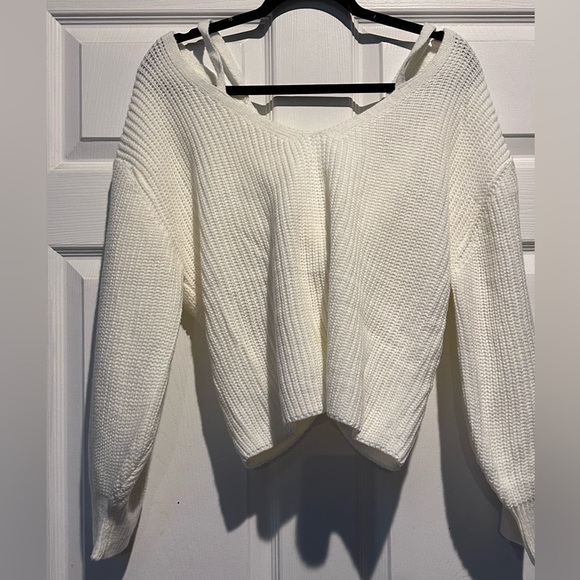 ZAFUL Women's Cold Shoulder Sweater Twist Knot Backless V Neck Sz M - Picture 4 of 5